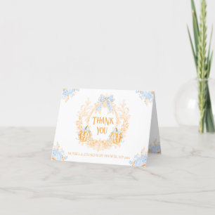 Pumpkin Toile Crest Elegant Boy Baby Shower Letterpress Thank You Card