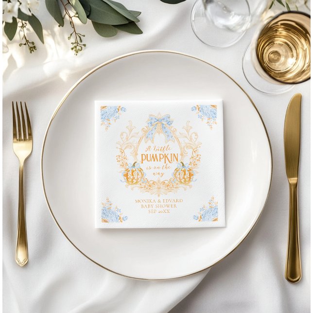 Pumpkin Toile Crest Elegant Boy Baby Shower Napkins (Creator Uploaded)