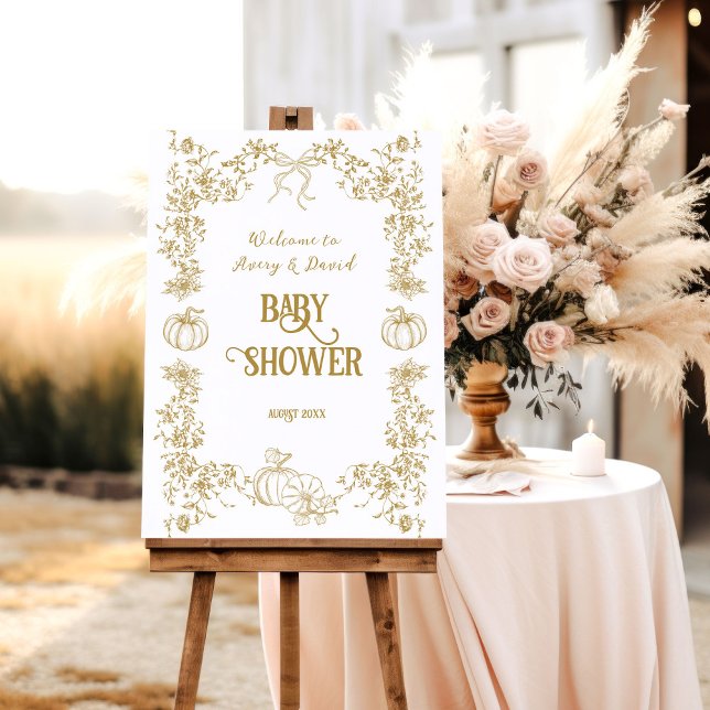 Pumpkin Toile Floral Neutral Baby Shower Welcome Foam Board (Creator Uploaded)