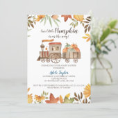 Pumpkin Train Baby Shower, Fall Baby Sprinkle Invitation (Standing Front)