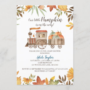 Pumpkin Train Baby Shower, Fall Baby Sprinkle Invitation