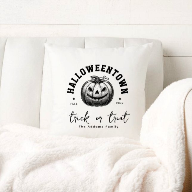 Pumpkin Trick or Treat Black and White Halloween  Throw Pillow (Creator Uploaded)