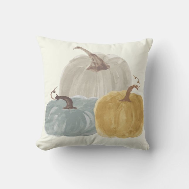 Pumpkin Trio in watercolor Throw Pillow (Front)