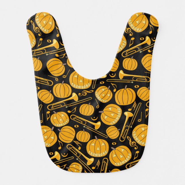 Pumpkin Trombone Music Notes Baby Bib (Front)