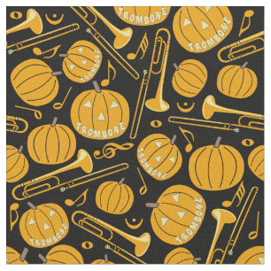 Pumpkin Trombone Music Notes Fabric