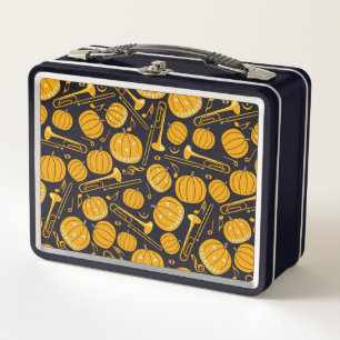 Pumpkin Trombone Music Notes Metal Lunch Box