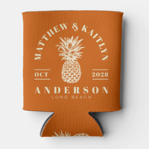 Pumpkin Tropical Pineapple Wedding Crest Can Cooler