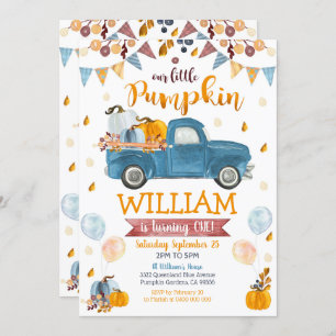 Pumpkin Truck 1st Birthday Invitation Boy Pumpkin