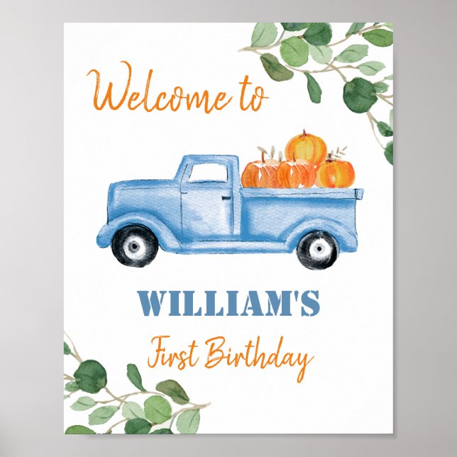 Pumpkin Truck 1st Birthday Welcome Sign (Front)