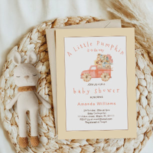 Pumpkin Truck Autumn Floral Modern Baby Shower Invitation