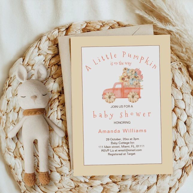 Pumpkin Truck Autumn Floral Modern Baby Shower Invitation (Creator Uploaded)