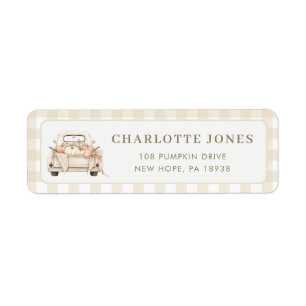 Pumpkin Truck Baby Gingham Shower Return Address Label