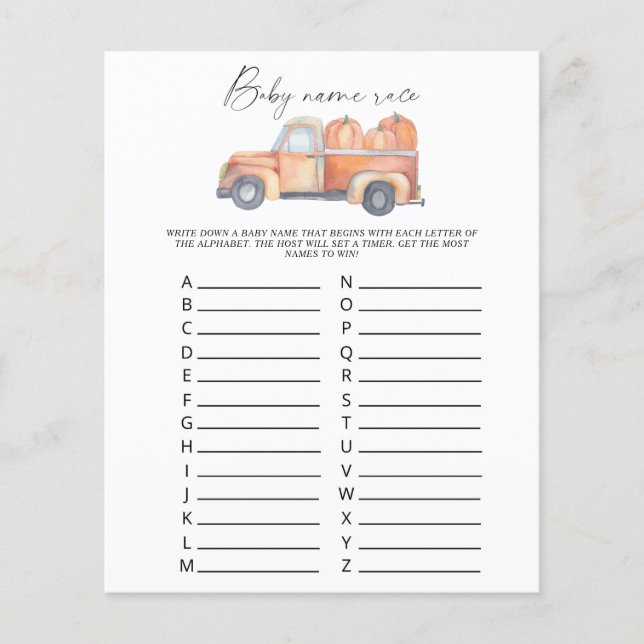 Pumpkin truck - Baby name race game (Front)