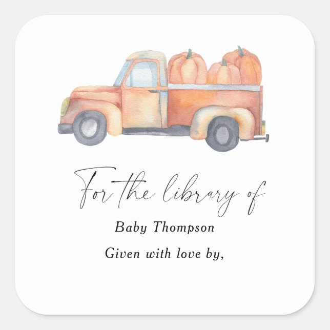 Pumpkin truck - Baby Shower bookplate (Front)