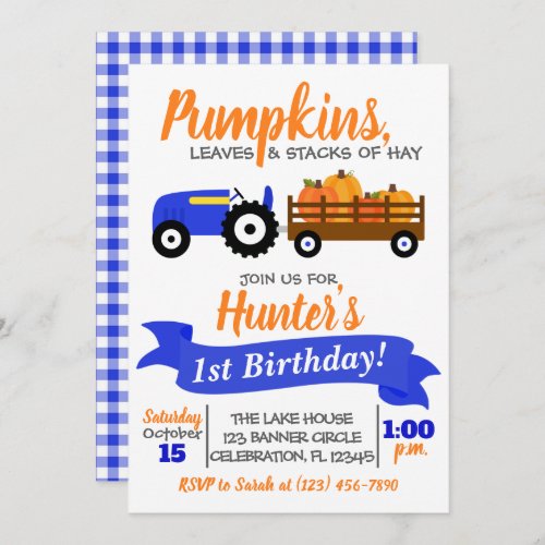 Pumpkin Truck Birthday Invitation _ Blue Tractor