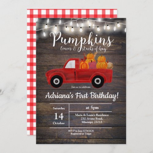 Pumpkin Truck Birthday Invitation card