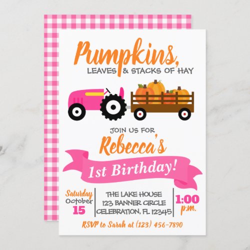 Pumpkin Truck Birthday Invitation _ Pink Tractor