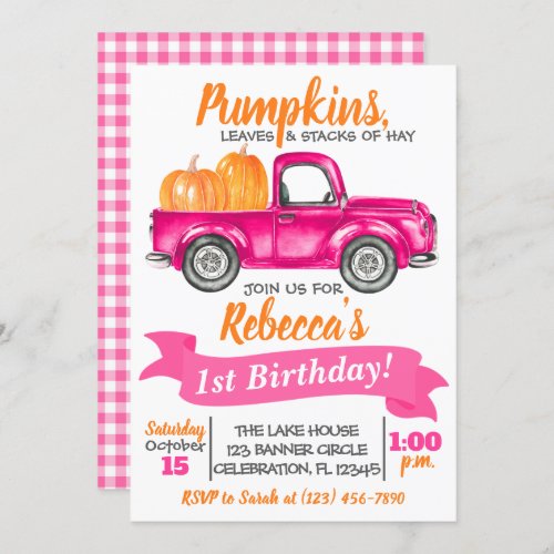 Pumpkin Truck Birthday Invitation _ Pink Truck