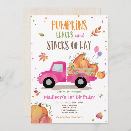 Pumpkin Truck Birthday Party Fall Pumpkin Birthday Invitation