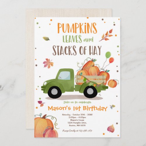 Pumpkin Truck Birthday Party Fall Pumpkin Birthday Invitation
