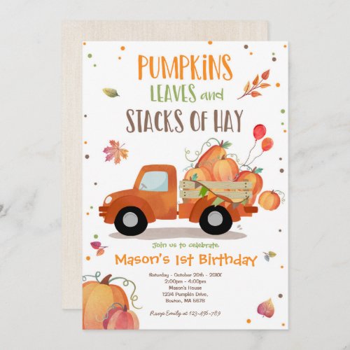 Pumpkin Truck Birthday Party Fall Pumpkin Birthday Invitation
