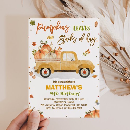 Pumpkin Truck Birthday Party Fall Pumpkin Birthday Invitation