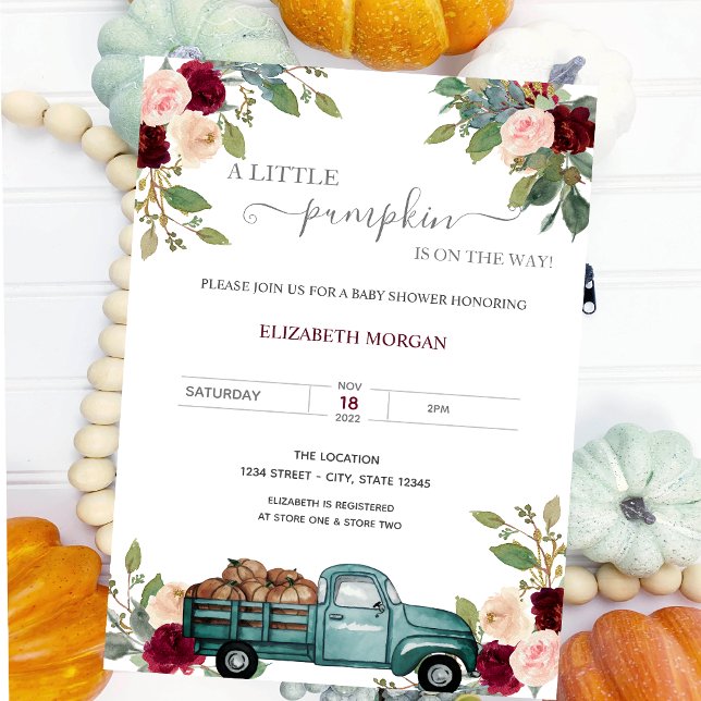 Pumpkin Truck Burgundy Roses Baby Shower   Invitation (Creator Uploaded)