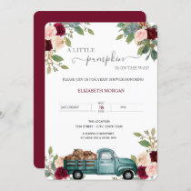 Pumpkin Truck Burgundy Roses Baby Shower   Invitation