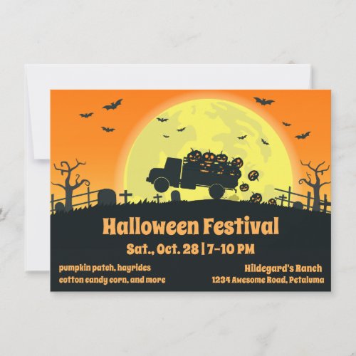 Pumpkin Truck Cemetery Halloween Invitation