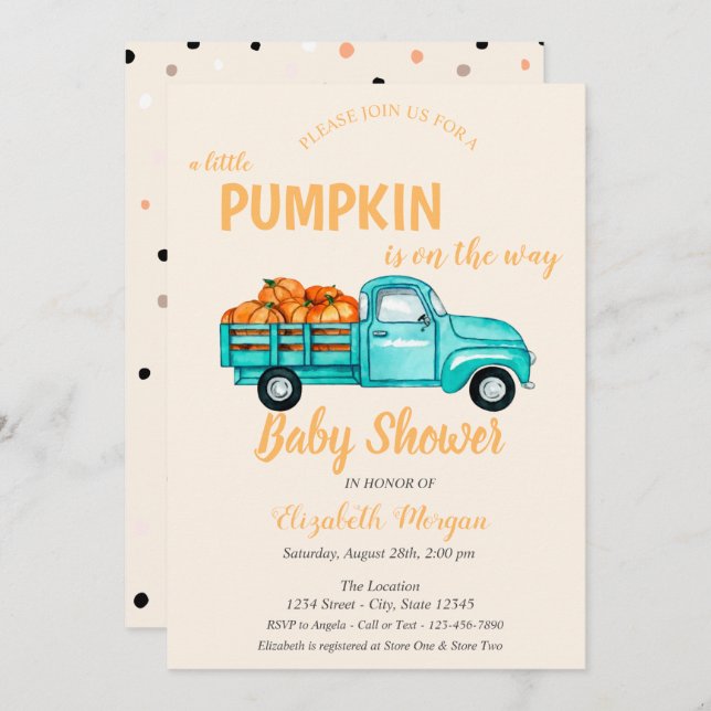 Pumpkin Truck ,Dots Baby Shower Invitation (Front/Back)