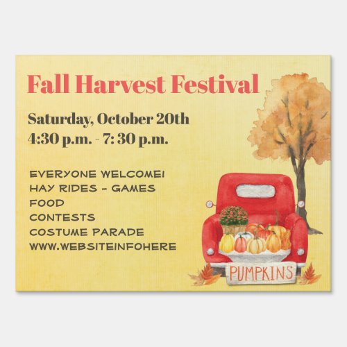 Pumpkin Truck Fall Autumn Harvest Event Sign