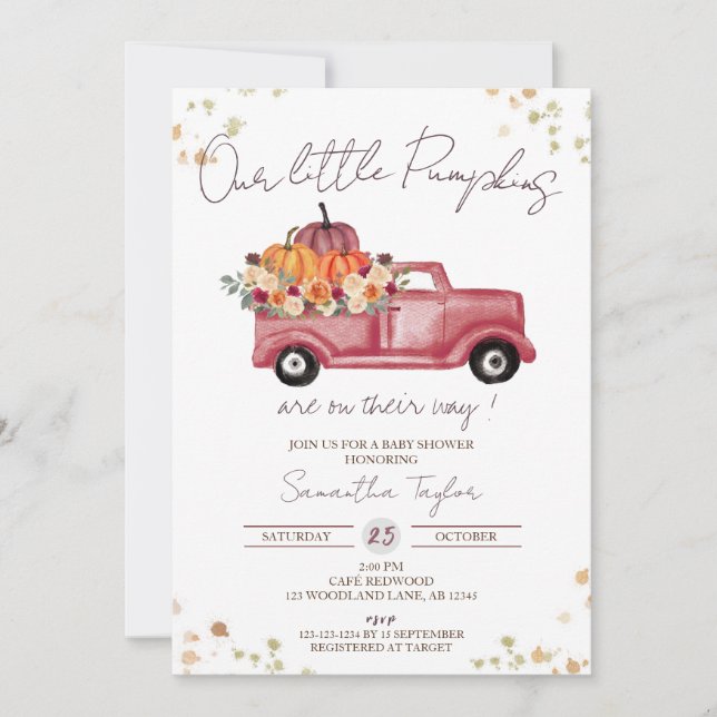 Pumpkin Truck, Fall Baby Shower, Babies, Twins Invitation (Front)