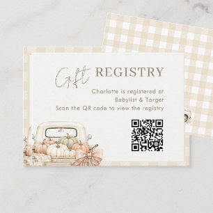 Pumpkin Truck Fall Baby Shower QR Gift Registry Enclosure Card