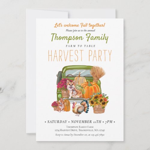 Pumpkin Truck Fall Harvest Party Thanksgiving Invitation
