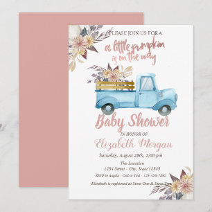 Pumpkin Truck Floral Rose Gold Baby Shower  Invitation