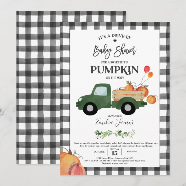Pumpkin Truck Gender Neutral Fall Baby Shower Invitation (Front/Back)