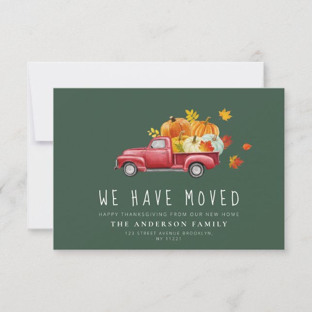 pumpkin truck green moving announcement (Front)