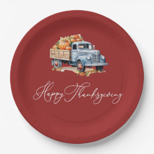pumpkin truck happy thanksgiving paper plates