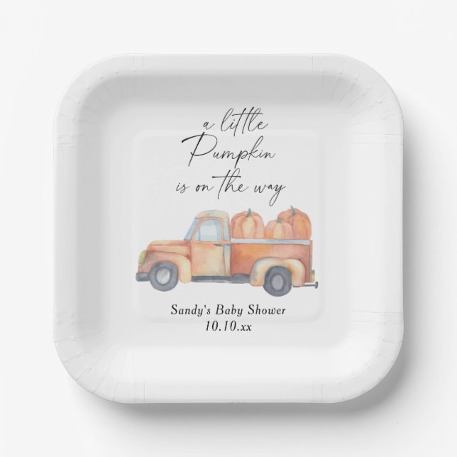 Pumpkin truck - Little pumpkin is on the way Paper Plates (Front)