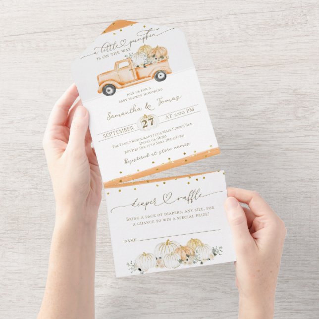 Pumpkin Truck Modern Fall Baby Shower All In One Invitation (Tearaway)
