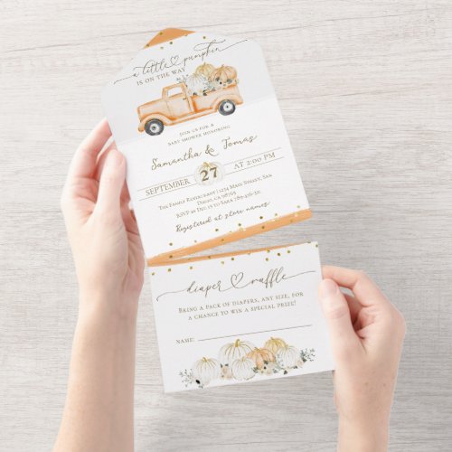 Pumpkin Truck Modern Fall Baby Shower All In One Invitation