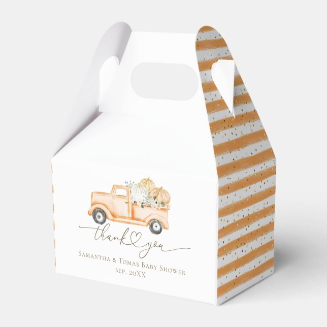 Pumpkin Truck Modern Fall Baby Shower Favor Boxes (Front Side)