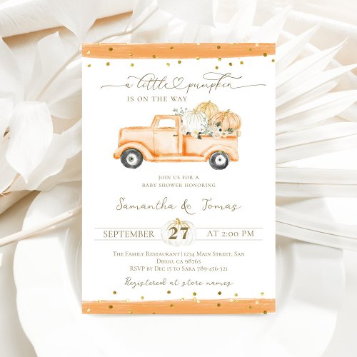 Pumpkin Truck Modern Fall Baby Shower Invitation