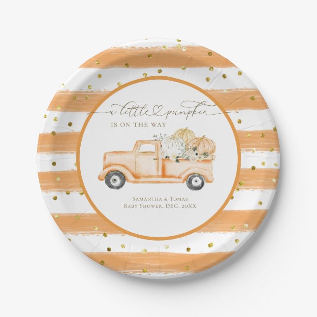 Pumpkin Truck Modern Fall Baby Shower Paper Plates (Front)