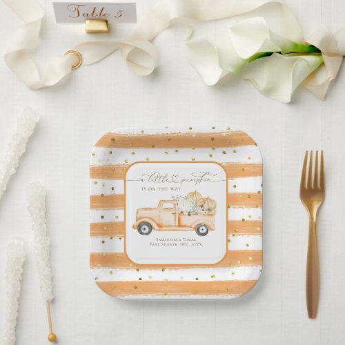 Pumpkin Truck Modern Fall Baby Shower Paper Plates