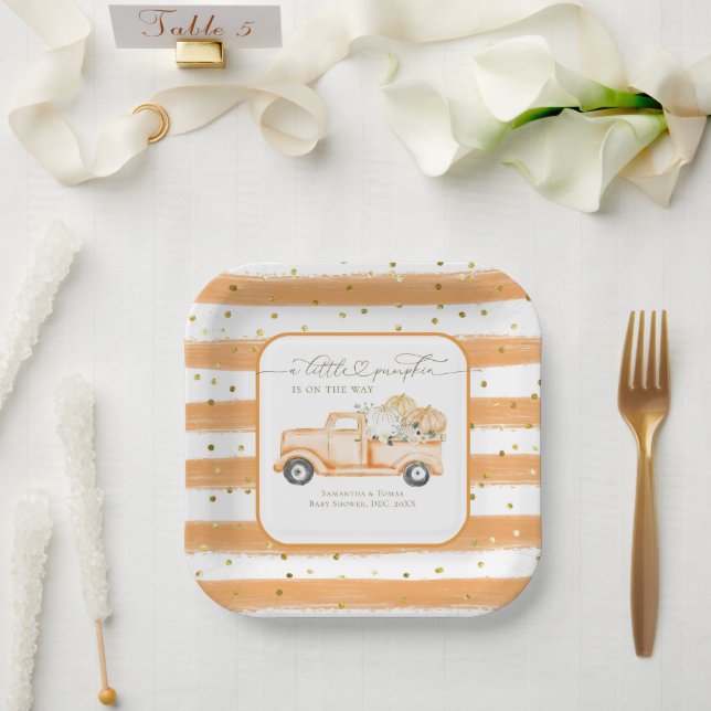Pumpkin Truck Modern Fall Baby Shower Paper Plates (Wedding)