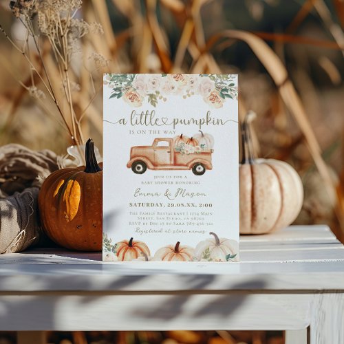 Pumpkin Truck Orange Fall Neutral Baby Shower Invitation