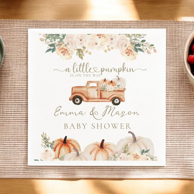 Pumpkin Truck Orange Fall Neutral Baby Shower Napkins (Creator Uploaded)