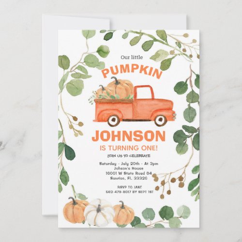 Pumpkin Truck Party Fall Pumpkin Birthday  Invitation