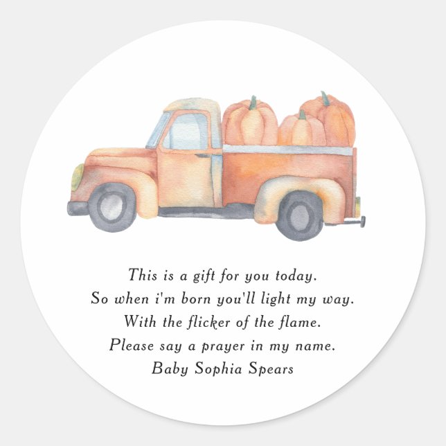 Pumpkin truck - Prayer Candle Label (Front)